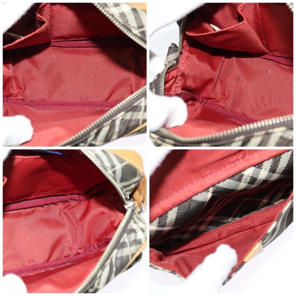 BURBERRY Nova Check Blue Label Shoulder Bag Canvas Brown Silver Auth - Picture 15 of 16